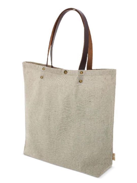 SHOPPER IN COTONE RICICLATO CON SOFFIETTOE MANICI IN SIMILPELLE 200 G